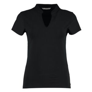 Women's corporate short-sleeved top v-neck mandarin collar (regular fit) Thumbnail