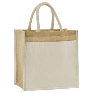 Cotton pocket natural starched jute midi tote Thumbnail