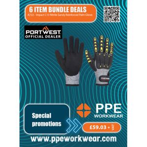 6x Pairs Portwest Impact C13 Nitrile Sandy Reinforced Palm Glove Bundle Thumbnail