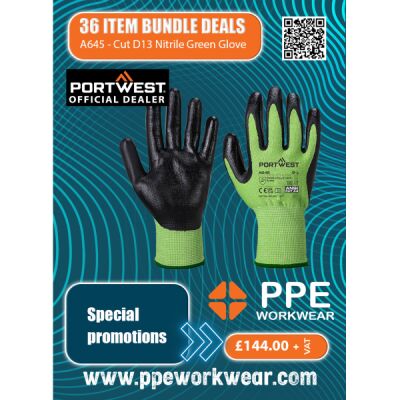 36x Pairs Portwest Cut D13 Nitrile Green Glove Thumbnail